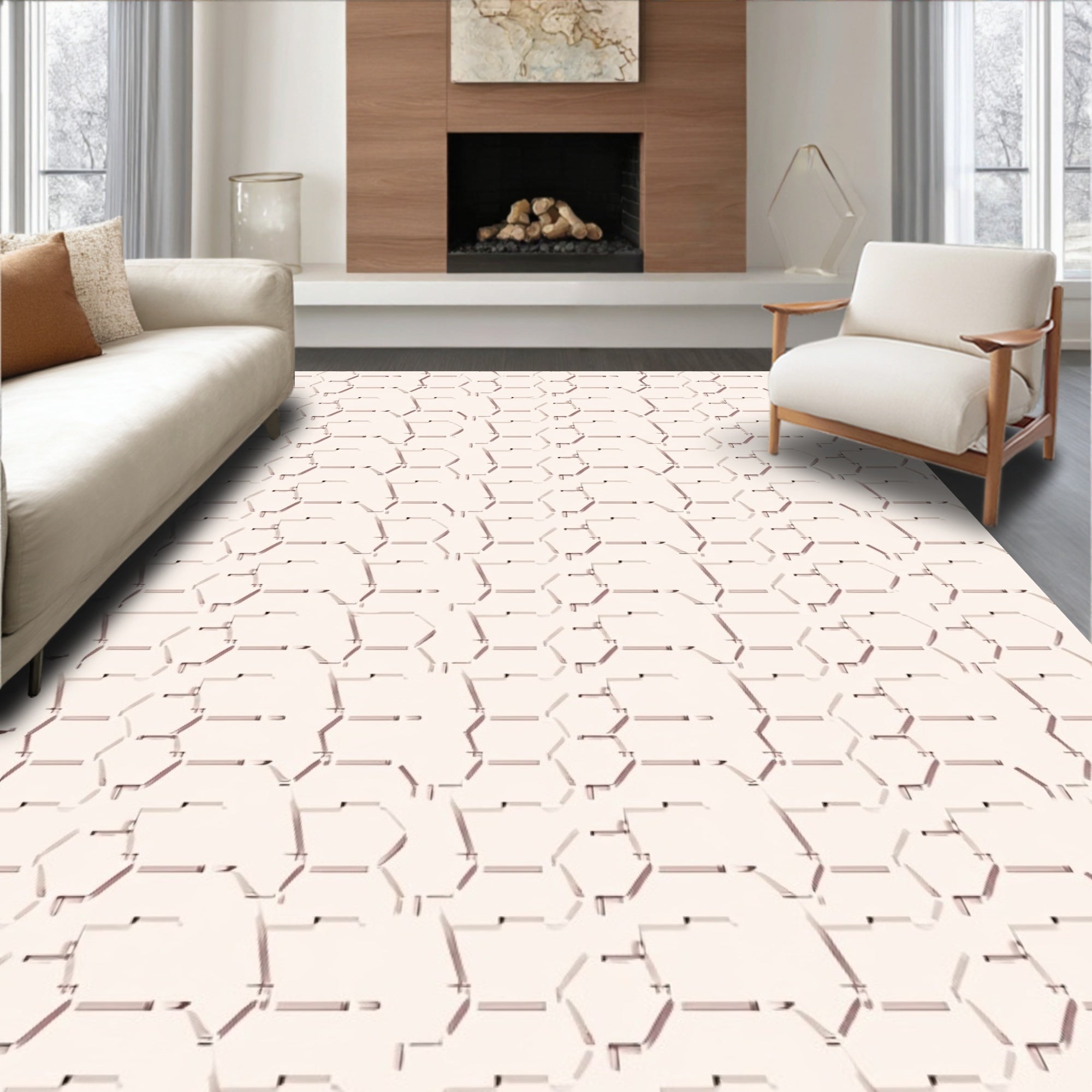 Subtle Blush Geometric Hexagonal Texture Rug