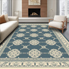 Cream Floral Motif On Slate Blue Rug