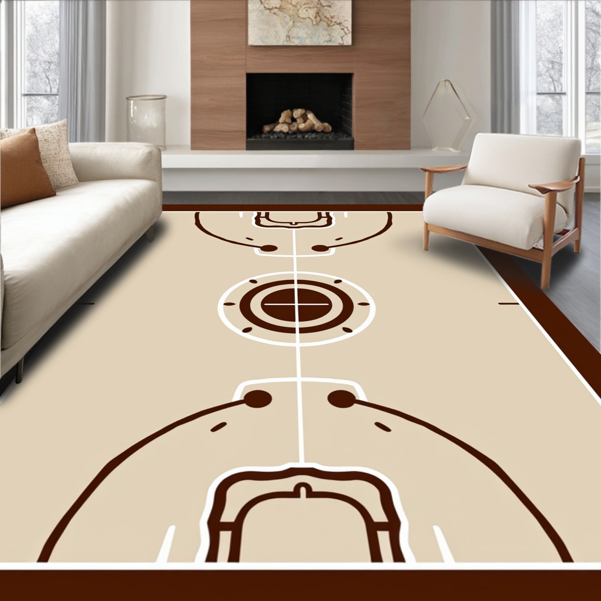 Cocoa Brown Court Lines Rug