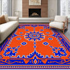Bold Orange Blue Symmetrical Bloom Rug