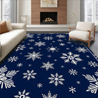 White Snowflake Snowfall Navy Rug
