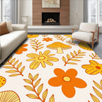 Groovy Orange Yellow Floral Mushroom Patchwork Rug