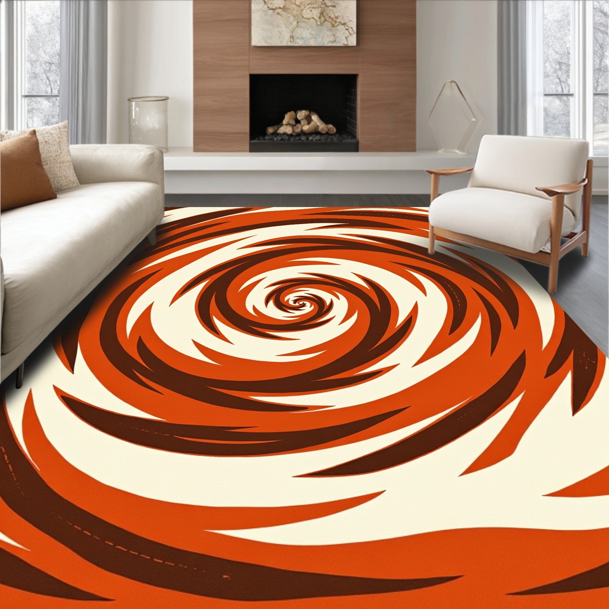 Retro Orange And Brown Swirl Rug