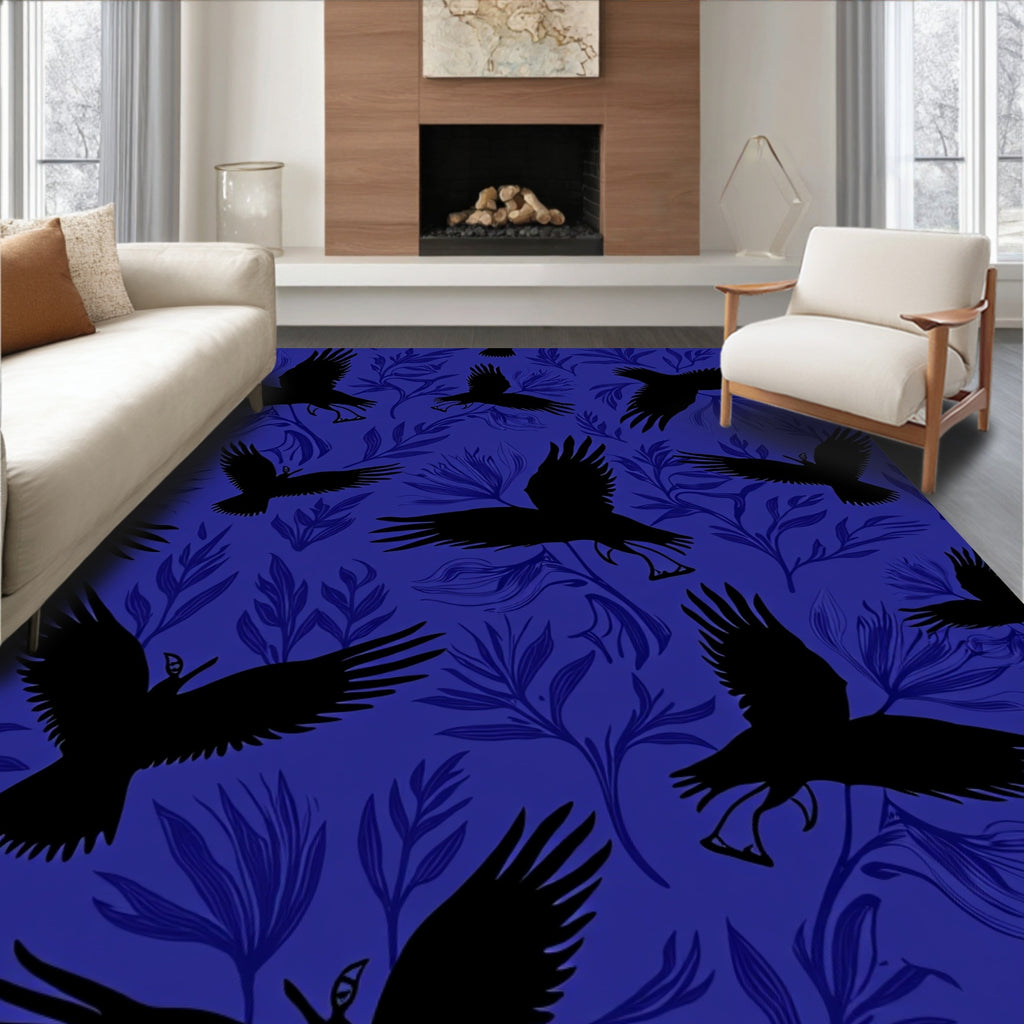 Midnight Blue Raven Floral Repeat Rug