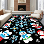 Festive Snowman Mittens Blue Snowflake Black Rug