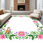 Pink Floral Giraffe Meadow Garland Rug
