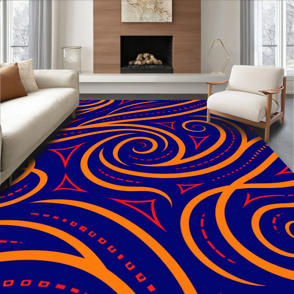 Bold Orange Swirl Red Triangles Rug