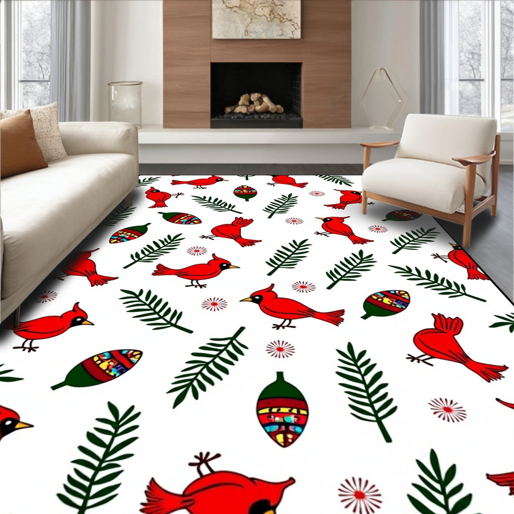 Red Cardinal Green Foliage Festive Accents Rug