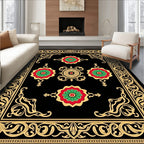 Black Gold Red Green Floral Medallion Rug