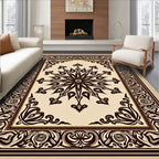 Ornate Brown Floral Starburst Border Rug