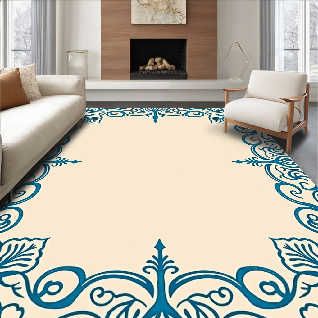 Teal Victorian Scrollwork Frame Rug