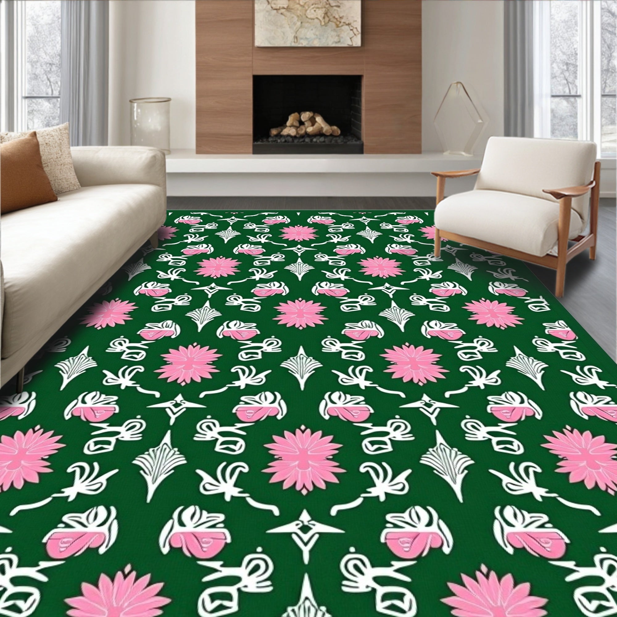 Pink Floral Emerald Garden Repeat Rug