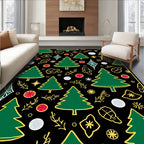 Green Christmas Trees Gold Outline Collage Rug