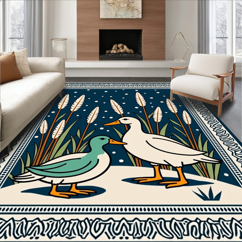 Charming Duo Ducks Tall Grass Scene Rug