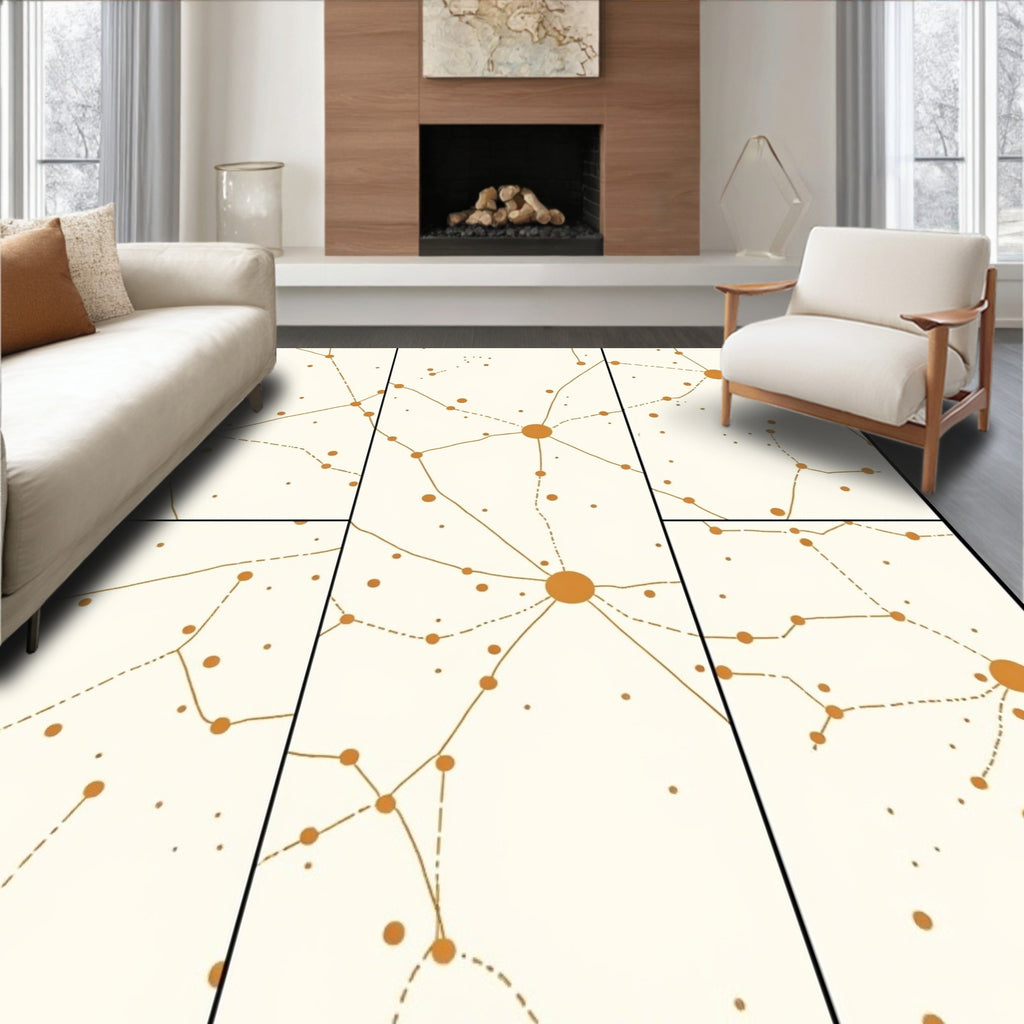 Golden Circular Network Connective Rug