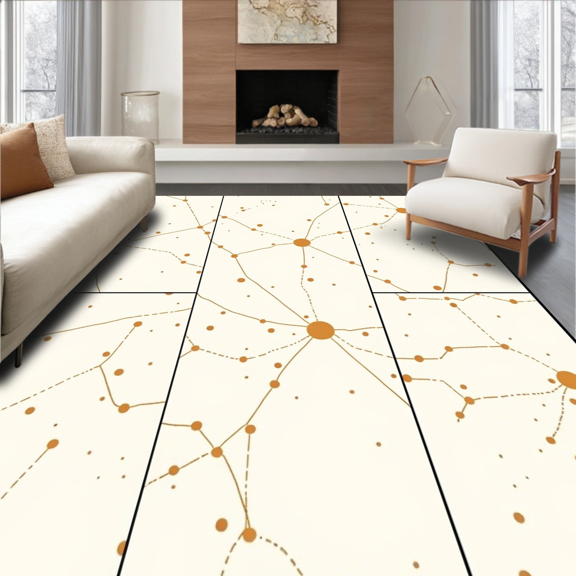Golden Circular Network Connective Rug