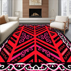 Vibrant Red Pink Geometric Border Rug
