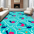 Playful Pink Blue Whimsical Fish Waves Rug