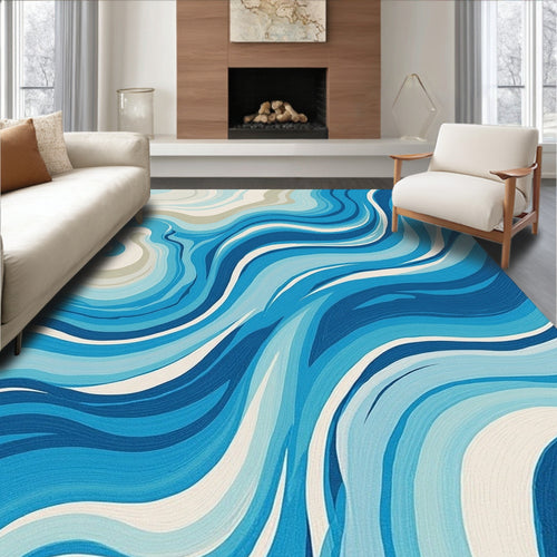 Aquamarine Swirl Fluid Abstract Rug