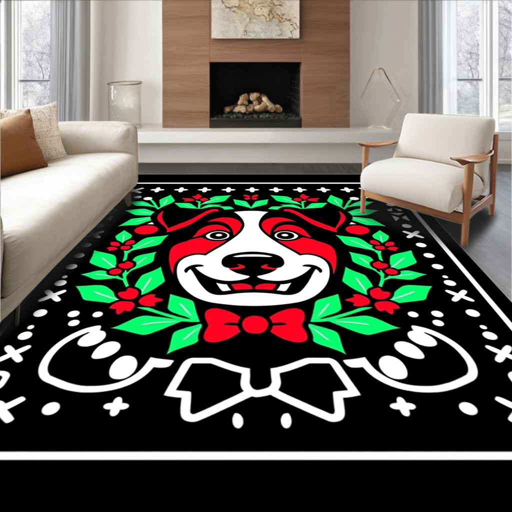 Playful Dog Holly Berry Wreath Rug