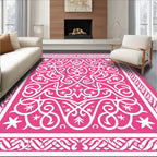 Hot Pink White Ornamental Swirl Rug
