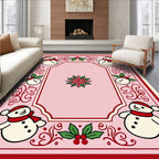 Pink Snowman And Holly Holiday Rug