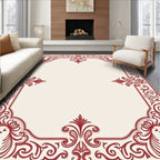 Deep Red Floral Scroll Border Rug