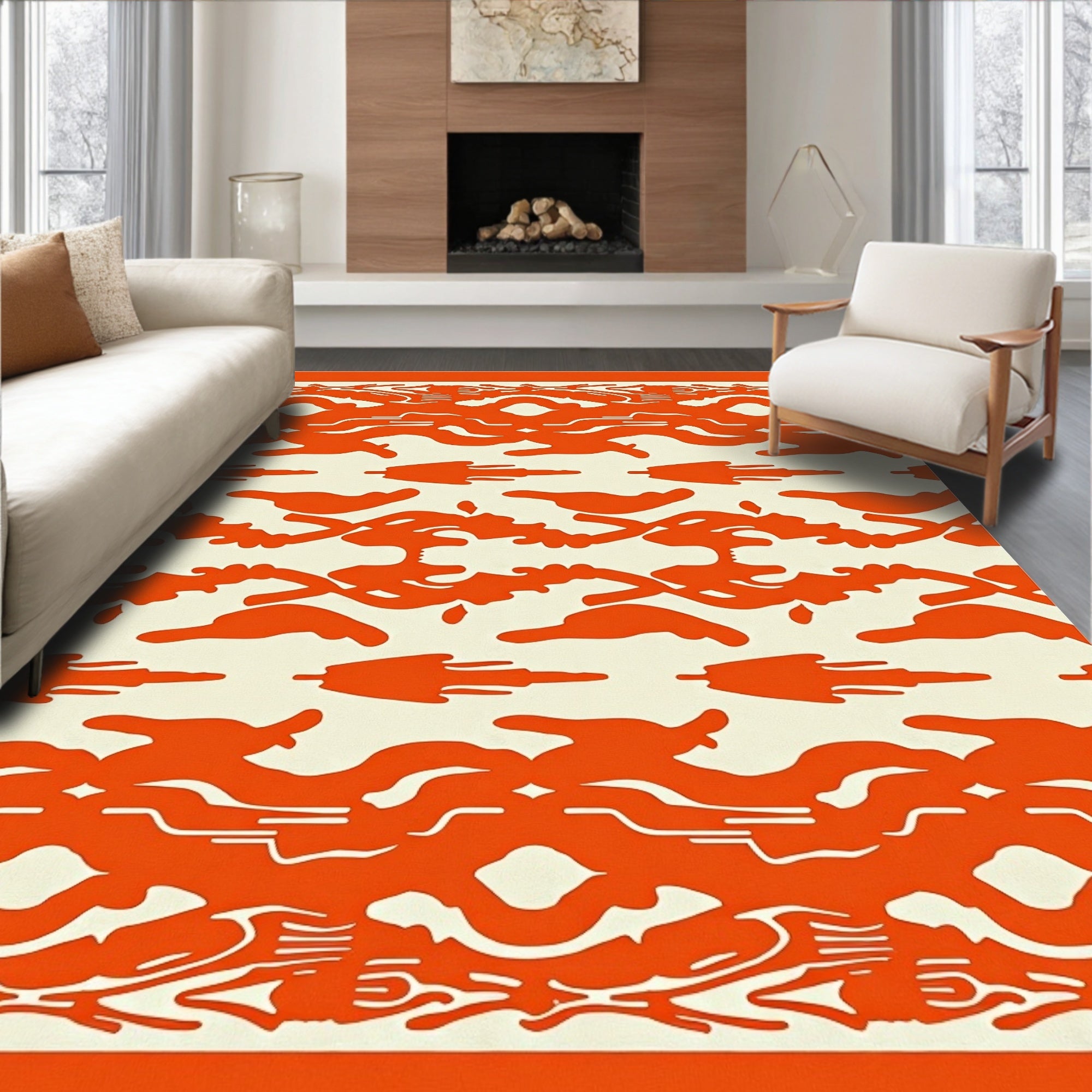 Vibrant Orange Abstract Organic Flow Rug