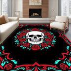 Gothic Skull Red Rose Frame Rug