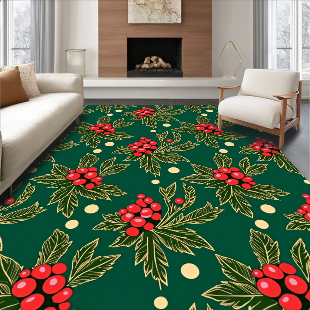 Red Holly Berry Leaf Medallions Rug