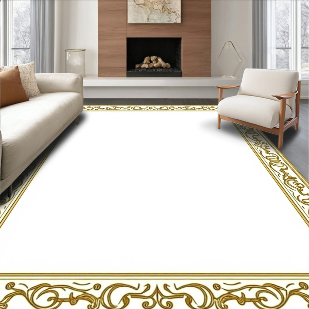 Regal Gold Filigree Scroll Frame Rug