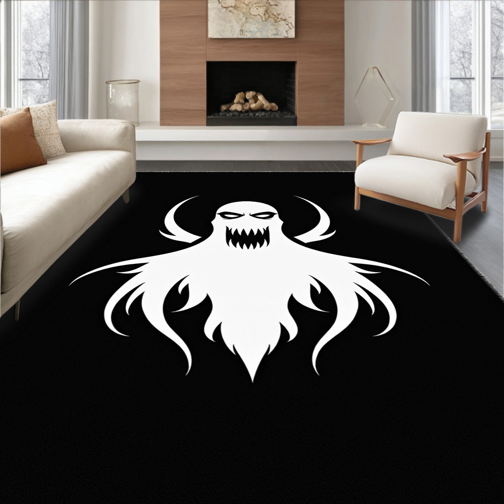 Spooky White Ghost Black Background Rug