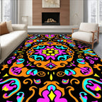 Vibrant Orange Teal Pink Medallion Rug