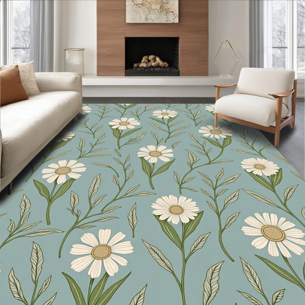 White Daisy Floral Garden Rug