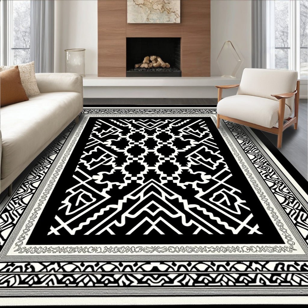 Bold Black White Geometric Lattice Rug