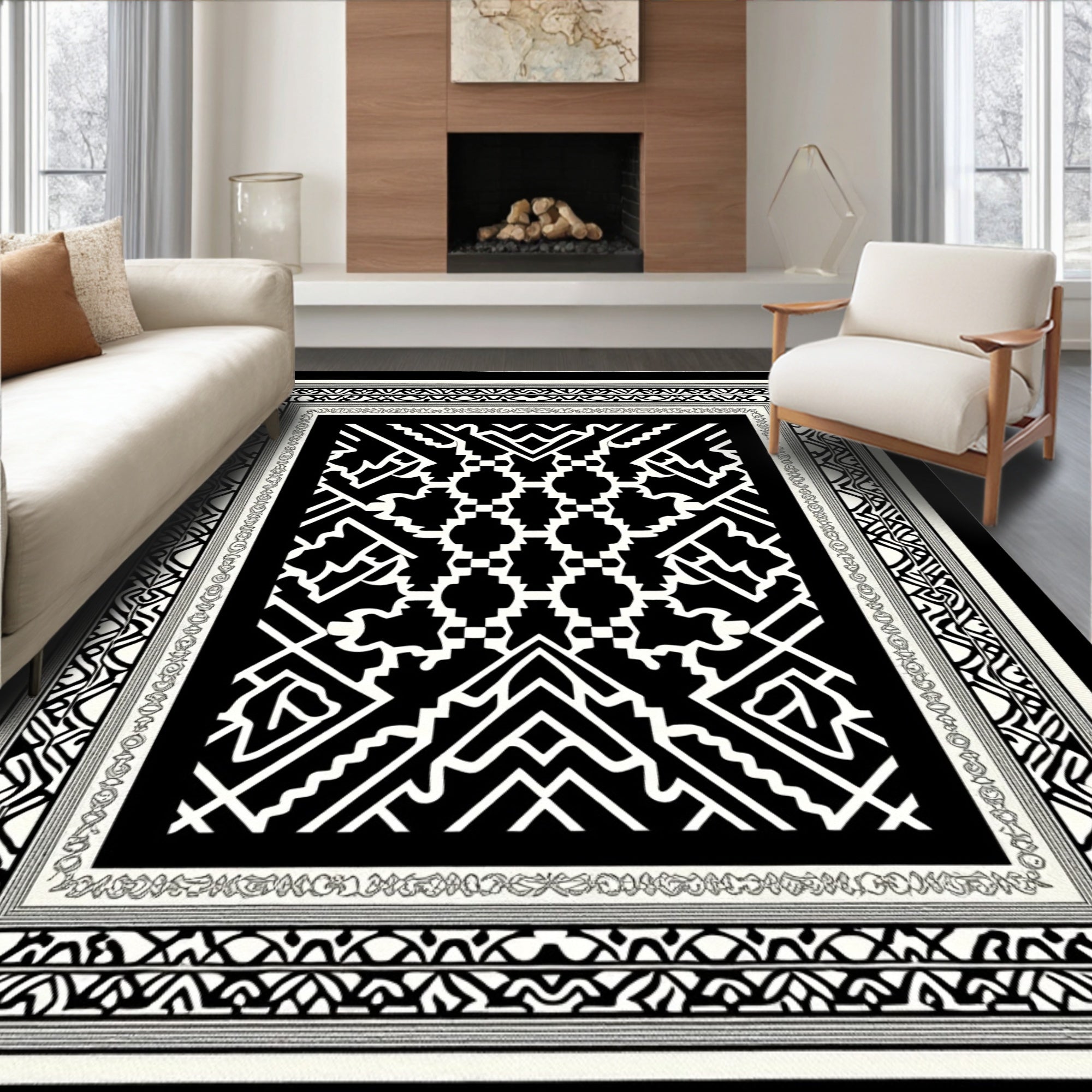 Bold Black White Geometric Lattice Rug