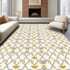 Cream Blue Gold Art Deco Lattice Rug