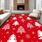 Festive White Christmas Trees Red Rug