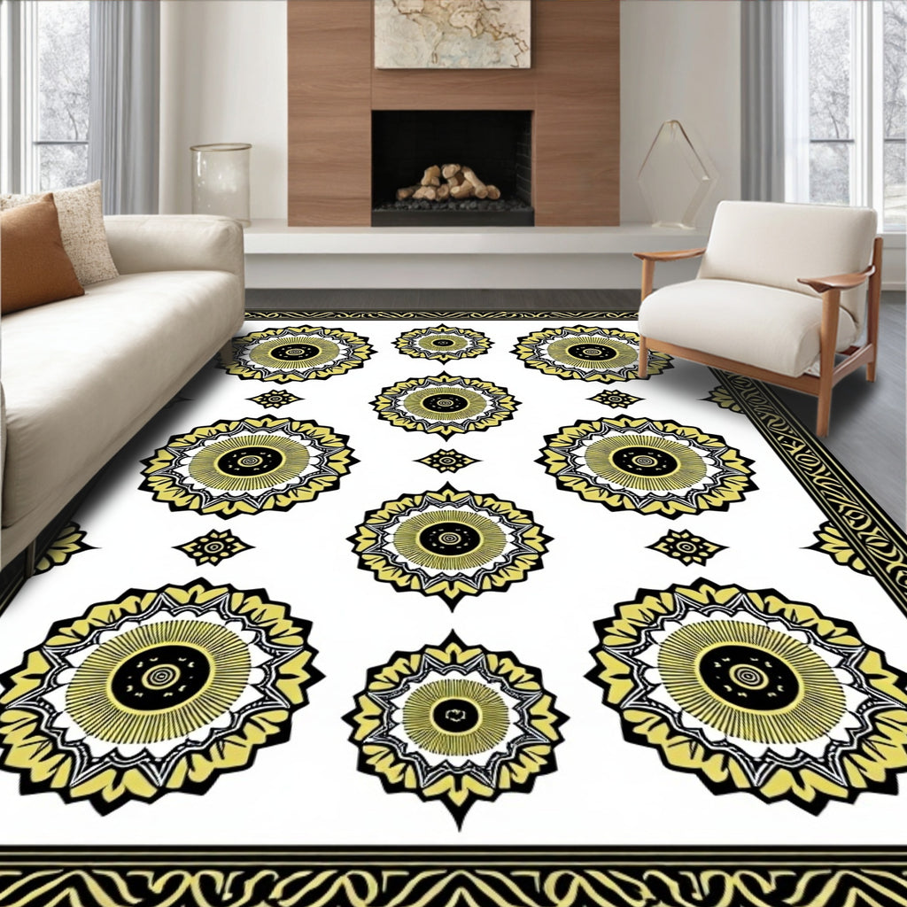 Golden Yellow Sunburst Medallion Rug