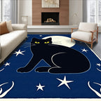 Mysterious Black Cat Moonlit Stars Rug