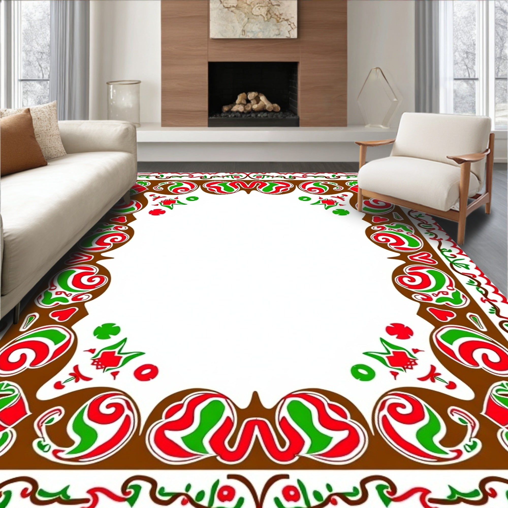 Festive Swirl Heart Holly Cluster Rug