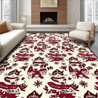 Deep Red Whimsical Cat Sailboat Collage Rug