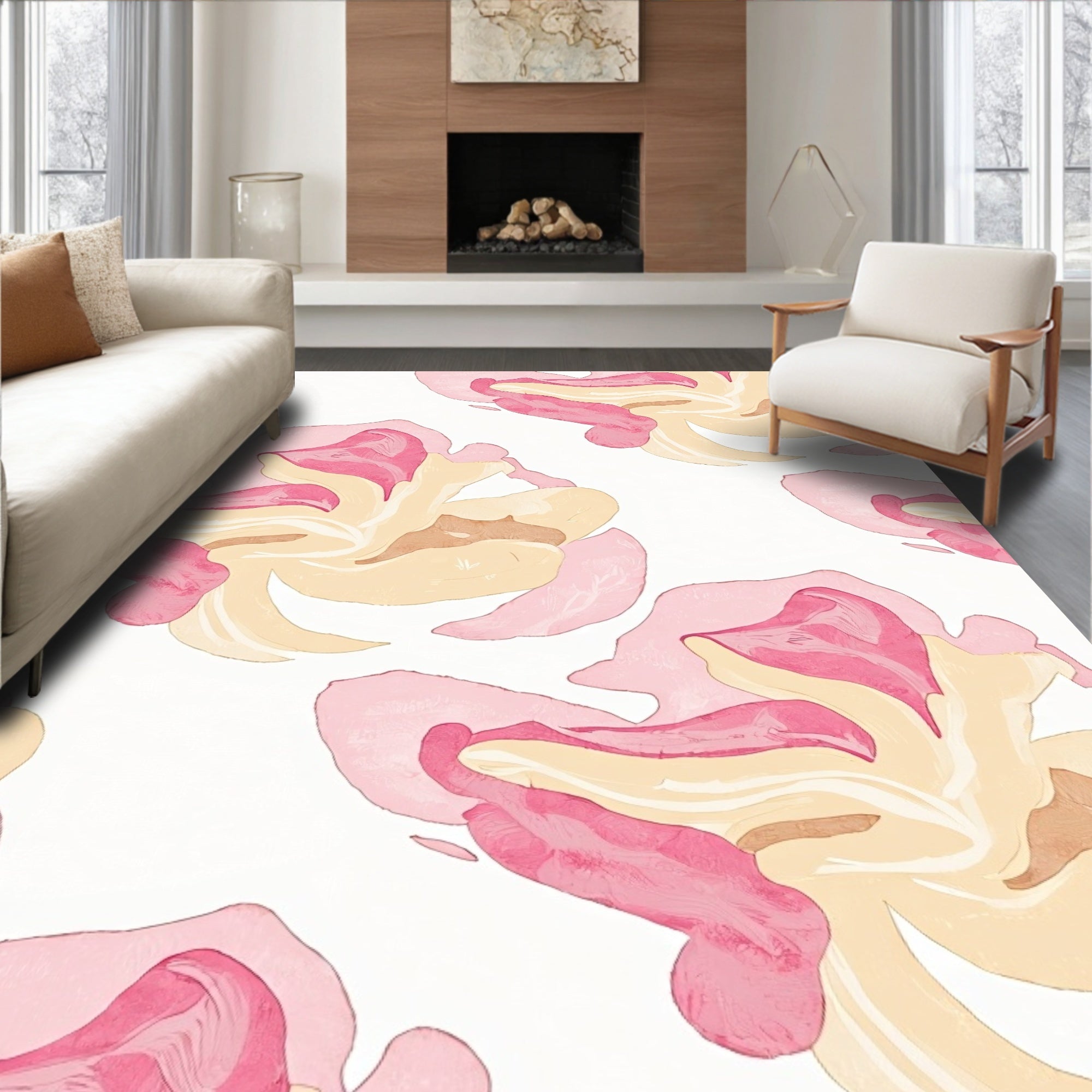 Sweet Blush Swirl Abstract Rug