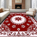 Rich Red Floral Garden Medallion Rug