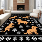 Orange Dachshund Snowflakes Black Border Rug