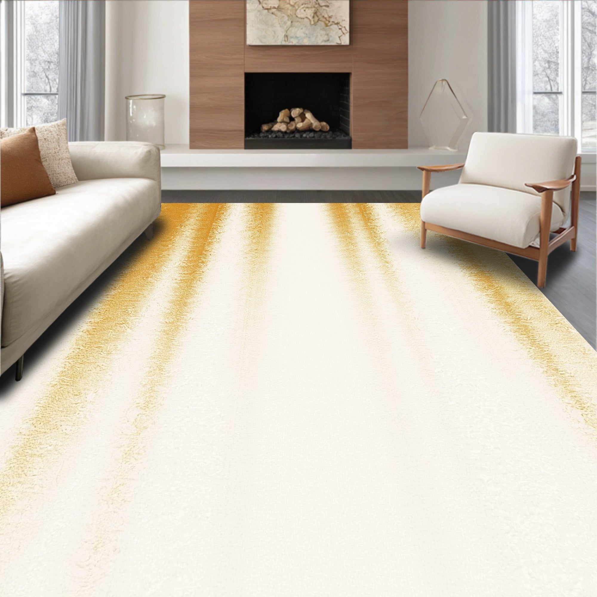 Amber Vertical Streaked Abstract Rug