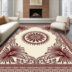 Crimson Sunburst Floral Border Medallion Rug