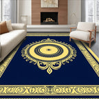 Gold Floral Medallion Navy Yellow Rug