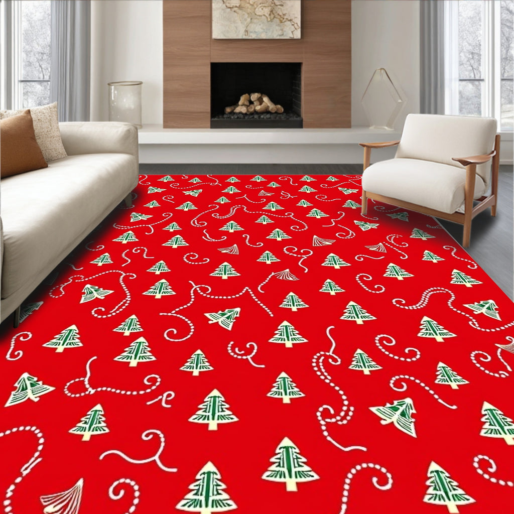 Festive Red Pine Garlands Rug