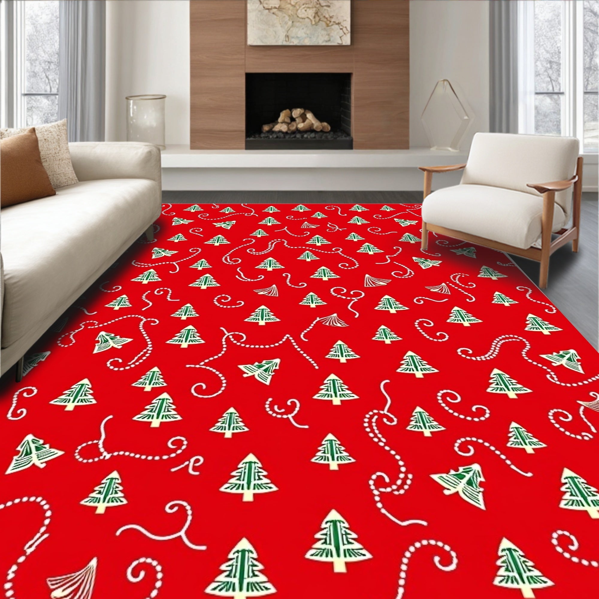 Festive Red Pine Garlands Rug